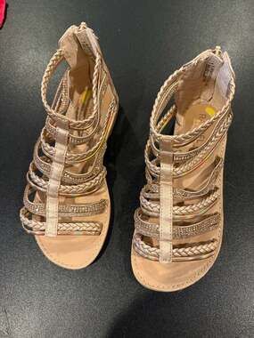 Rachel Zoe Girls Rose Gold Glitter Braided Gladiator Sandals Size 1
